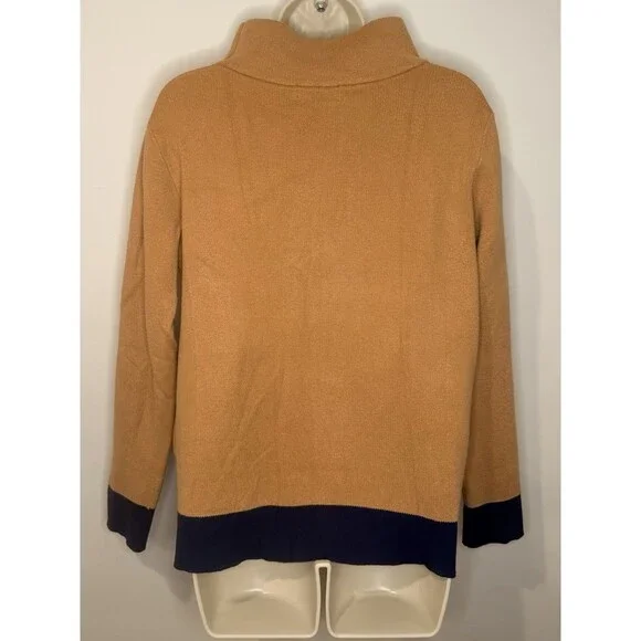 Avara Mock Neck Knit Sweater Top Tan with Navy Border Size M Medium EUC! - Picture 3 of 6